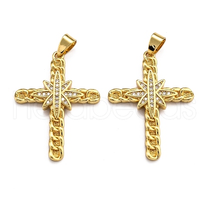 Brass Micro Pave Clear Cubic Zirconia Pendants ZIRC-J025-35G-1