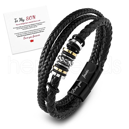 Word Love You Forever Braided Leather Triple Layer Multi-strand Bracelet JB750A-1