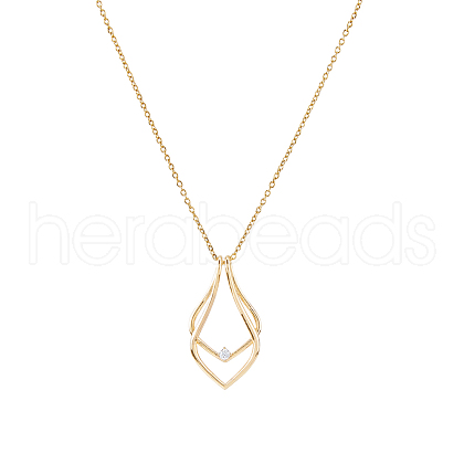 FIBLOOM 1Pc Stainless Steel Teardrop Pendant Necklaces NJEW-FI0001-61RG-1