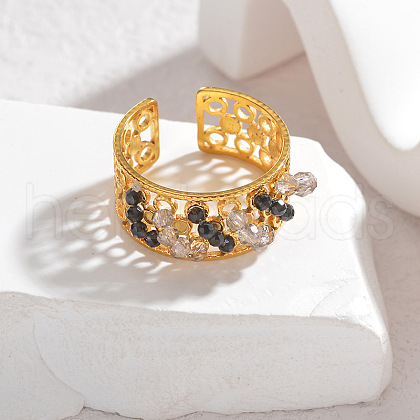 304 Stainless Steel Cuff Rings with Glass Crystal RJEW-V010-03G-1