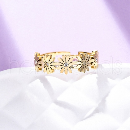 304 Stainless Steel with Rhinestone Adjustable Finger Rings RJEW-Q020-12G-1