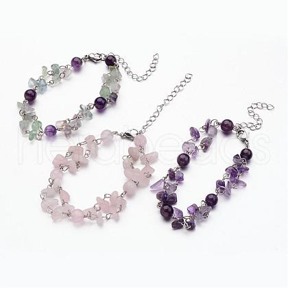 Gemstone Chip Bead Bracelets BJEW-JB02539-1