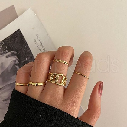 5Pcs Alloy Oval Chain Finger Rings WG529E5-03-1