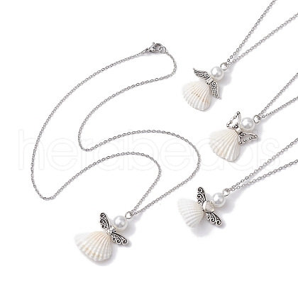 Angel Alloy and Spiral Shell Pendant Necklaces NJEW-JN04841-1