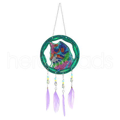 DIY Diamond Painting Web with Feather Wind Chime Kits DIAM-PW0001-223D-1