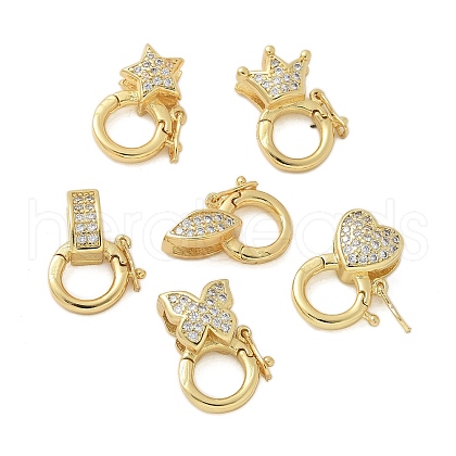 Brass Micro Pave Clear Cubic Zirconia Twister Clasps KK-P293-02-G-1