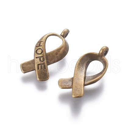 Breast Cancer Awareness Ribbon Carved Word Hope Tibetan Style Alloy Message Pendants X-TIBEP-S278-AB-FF-1