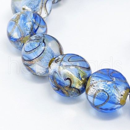 Handmade Silver Foil Glass Lampwork Round Beads Strands FOIL-L008-01A-1