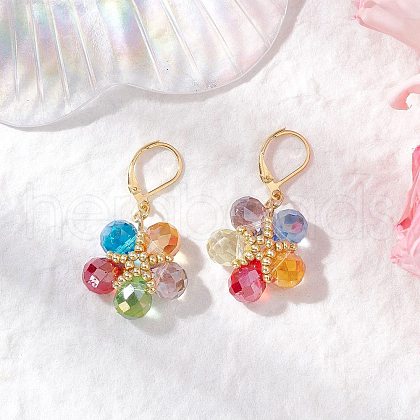 Glass Seed Beads Flower Leverback Earrings EJEW-MZ00427-02-1
