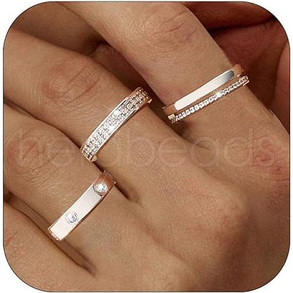 3Pcs 3 Styles Zinc Alloy Micro Pave Clear Cubic Zirconia Finger Rings FS-WG142C0-06-1