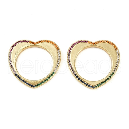 Brass Micro Pave Colorful Cubic Zirconia Heart Linking Rings KK-S526-60G-1