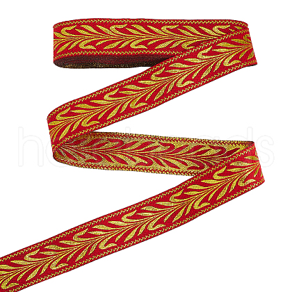 7M Ethnic Style Polyester Jacquard Leaf Ribbon OCOR-WH0085-59-1