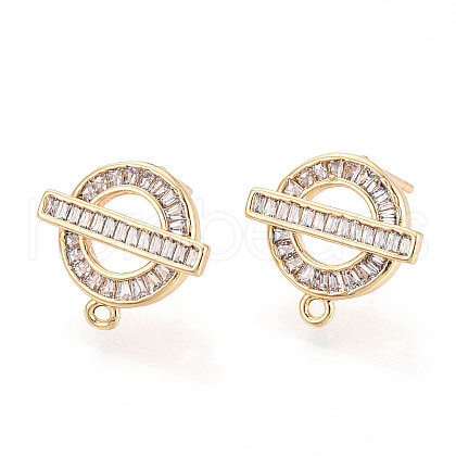 Brass Micro Pave Cubic Zirconia Stud Earring Findings KK-N272-03G-1