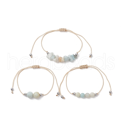 3Pcs 3 Style Natural Amazonite Braided Bead Bracelets Set BJEW-JB09334-05-1