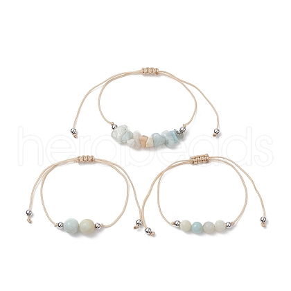 3Pcs 3 Style Natural Amazonite Braided Bead Bracelets Set BJEW-JB09334-05-1