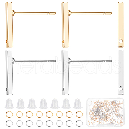 40Pcs 2 Color Rectangle Bar Brass Stud Earring Findings DIY-BBC0001-73-1