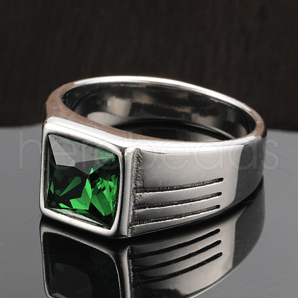 Fashionable 304 Stainless Steel Cubic Zirconia Finger Rings for Men FS-WGE7444-10-1