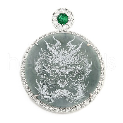 Natural Jadeite Carved Flat Round Pendants G-F768-04-1