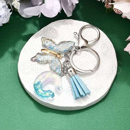 26Pcs Transparent Epoxy Resin & Transparent Acrylic & Faux Suede Tassel Keychain KEYC-JKC01202-03-1