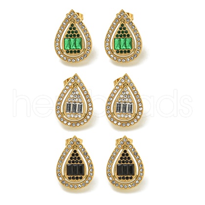 Ion Plating(IP) 304 Stainless Steel with Rhinestone Stud Earrings EJEW-G400-02A-G-1
