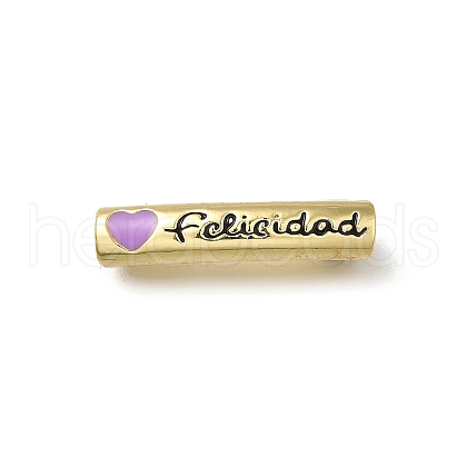 Mother's Day Brass Enamel Heart Word Mom Curved Tube Beads KK-C090-51G-03-1
