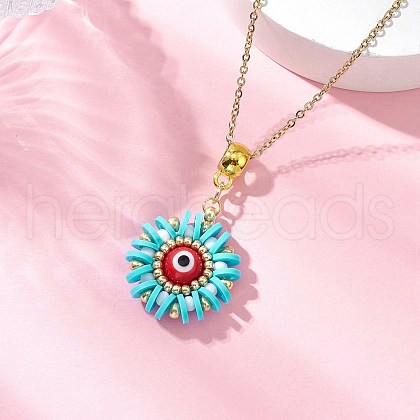 Glass Seed Beads & Polymer Clay & Evil Eye Lampwork Pendant Necklaces NJEW-MZ00101-02-1