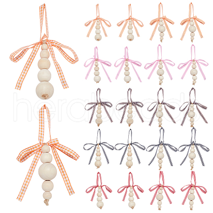 30Pcs 10 Styles Wooden Beaded Pendant Decorations HJEW-AB00736-1
