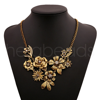 Retro Alloy Crystal Rhinestone Flower Pendant Bib Necklaces for Women FS-WGB73F9-02-1