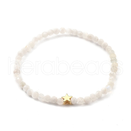 Faceted Round Natural Rainbow Moonstone Stretch Beaded Bracelets BJEW-JB05378-01-1