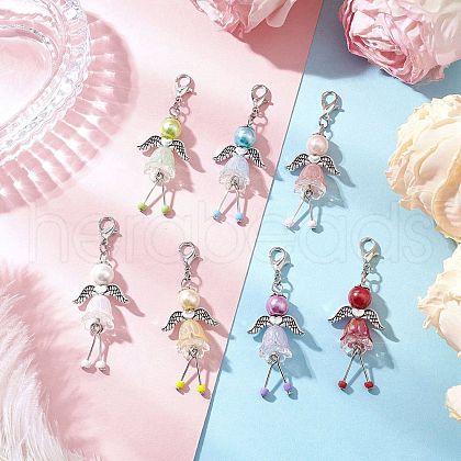 7Pcs Angel Acrylic & Glass Pearl Pendant Decorations HJEW-JM03361-1