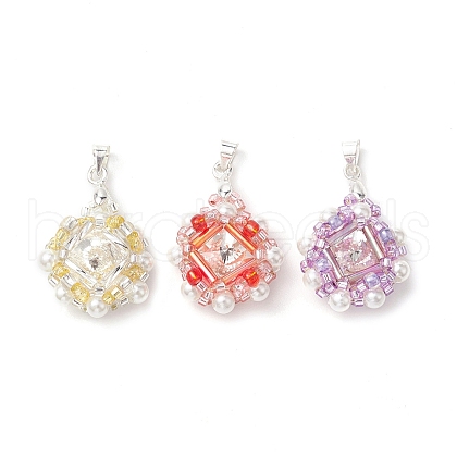 3 Pcs Glass Rhinestone with Acrylic Pearl Pendants PALLOY-MZ00251-1