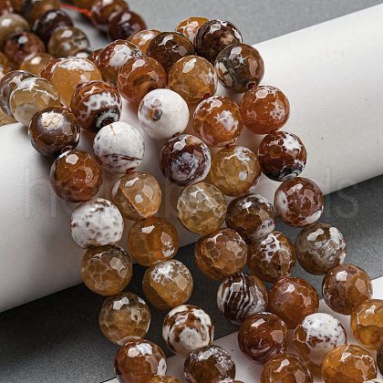 Faceted Natural Fire Crackle Agate Beads Strands G-F447-12mm-N10-1