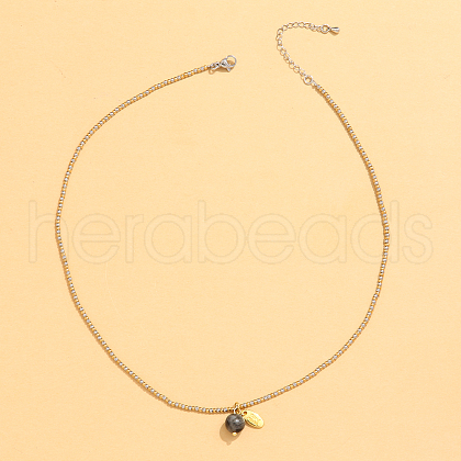 Stainless Steel Natural Stone Pendant Necklace 18K Gold Plated Women's Clavicle Chain HW0705-4-1
