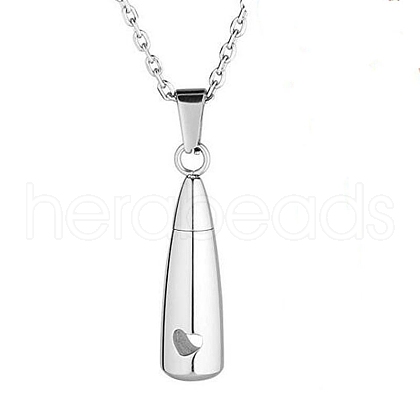 316L Surgical Stainless Steel Teardrop with Heart Urn Ashes Pendant Necklace BOTT-PW0005-22-1