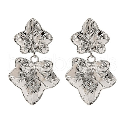 Maple Leaf Alloy Dangle Stud Earrings EJEW-L096-001P-1