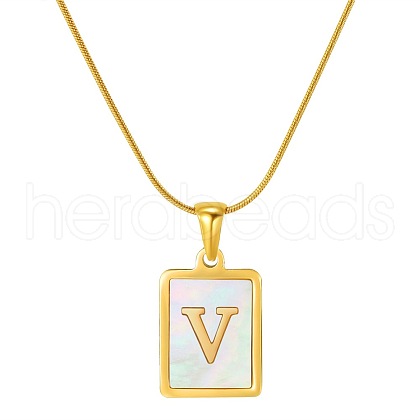 Stainless Steel Snake Bone Chain Alphabet Necklace with Shell Pendant WD3660-22-1