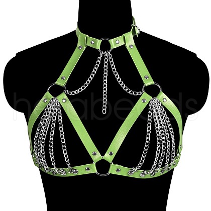 Imitation Leather & Alloy Curb Chain Harness Chest Body Chains FS-WG84763-08-1