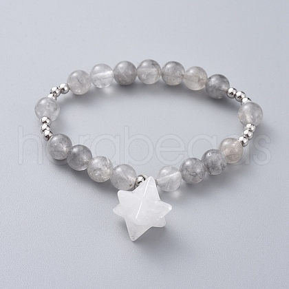 Natural Quartz Crystal Stretch Charm Bracelets BJEW-JB04692-01-1