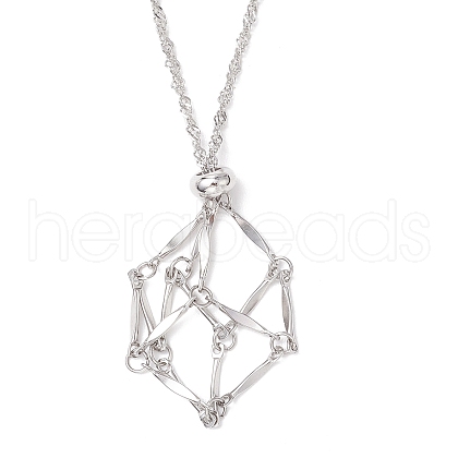 304 Stainless Steel Empty Macrame Pouch Pendant Singapore Chain Necklace Making NJEW-JN05278-1