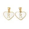 304 Stainless Steel Pave Natural White Shell Heart with Initial Slice Pendants STAS-R168-25G-R-1