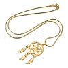 Bohemian 304 Stainless Steel Flower Woven Web/Net with Feather Pendant Necklaces NJEW-P327-07G-B-4