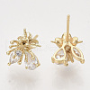Brass Micro Pave Clear Cubic Zirconia Stud Earring Findings KK-T054-54G-NF-1