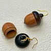 Pine Cone Brass Wood Dangle Earrings FS-WG23AF3-01-4