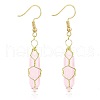 Rose Quartzl Hexagon Handmade Copper Wire Wrapped Earrings Natural Stone Column Earrings ND6138-2-1