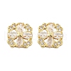 Flower Brass Micro Pave Clear Cubic Zirconia Stud Earrings EJEW-U064-02G-4