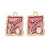 Brass Enamel & Natural Pearl Rectangle with Flower Pendants KK-K351-51G-01-1