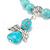 Synthetic Turquoise(Dyed) Beaded Stretch Bracelet with Skull Charm BJEW-JB08286-02-4