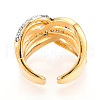 Brass Micro Pave Clear Cubic Zirconia Cuff Rings KK-T074-19G-3