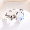 Oval & Flower Zinc Alloy with Natural Moonstone Finger Rings for Women FS-WG00FFC-03-4