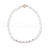 Natural Pearl Beaded Necklace with Word Golden Acrylic Beads for Women NJEW-JN03850-1